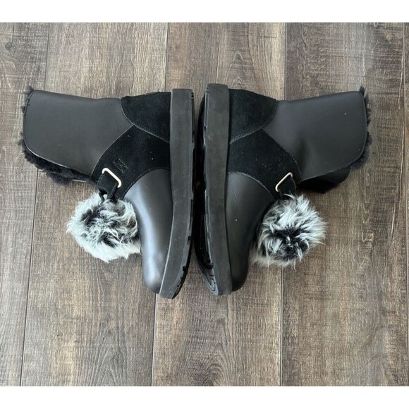 UGG Isley Black Leather Vibram Pom Pom Waterproof Boot Women's Size US9.5/EU40.5 - Picture 2 of 10